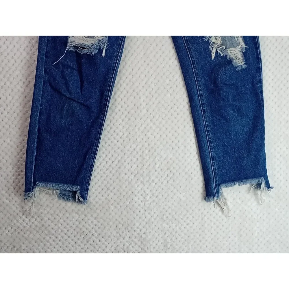 American Bazi Women's Medium High Waist Deconstructed Boyfriend Jeans